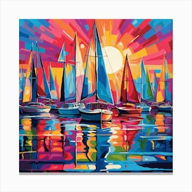 Sailboats At Sunset 1 Canvas Print