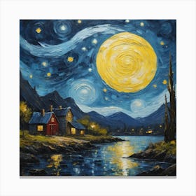Full Moon at Starry Night Canvas Print