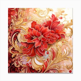 Red And Gold Floral Painting Canvas Print