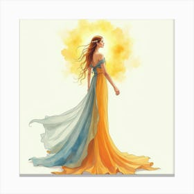 Radiant Goddess With A Flowing Gown, Watercolor Painting 1 Canvas Print