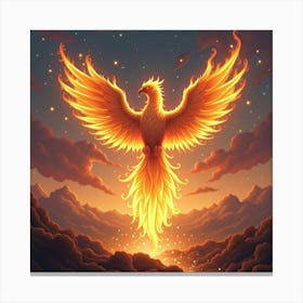 A Phoenix Rising From Golden Flames In A Twilight Sky 1 Canvas Print