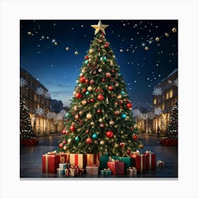 An Ultra Realistic Portrayal Of A Cheerfully Adorned Three Dimensional Pine Tree Its Evergreen Leav (1) Canvas Print