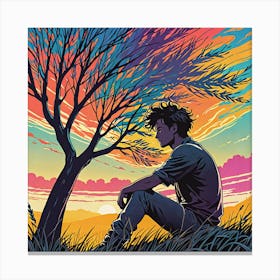 Man Sitting Under A Tree 3 Canvas Print