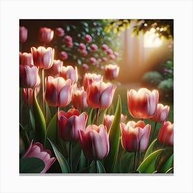 Pink Tulips In The Garden Canvas Print