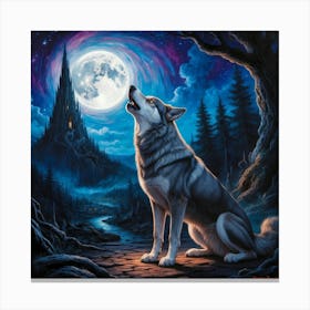 dog howling at the full moon Canvas Print