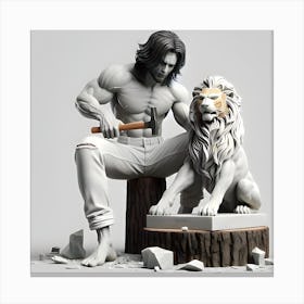 Lion And Man, The Joker With A Lion Canvas Print