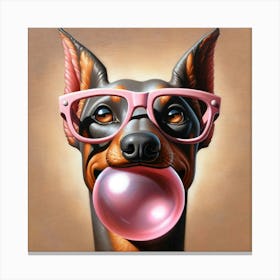 Spectacled Charm: The Bubble-Blowing Doberman Canvas Print
