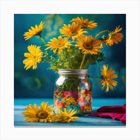 Yellow Daisies In A Jar Canvas Print