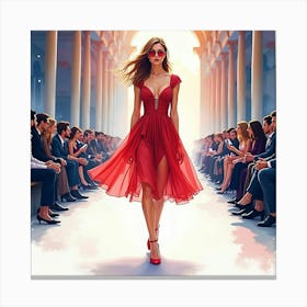 Watercolor Depiction Of A French Fashion Show, Vibrant And Glamorous Atmosphere 1 Canvas Print