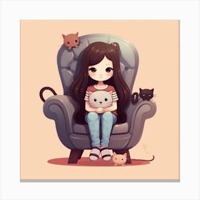 Cute Girl With Cats Canvas Print