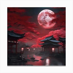 Full Moon Over Japanese Village Canvas Print