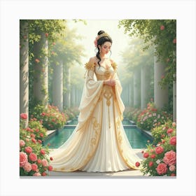 Elegant Empress In A Watercolor Majestic Garden 1 Canvas Print