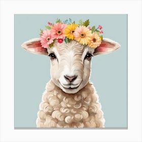 Floral Baby Sheep Nursery Illustration (21) Canvas Print