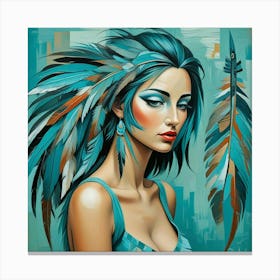 Blue Feathered Woman 3 Canvas Print