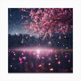 Pink Cherry Blossoms in Midnight Rain Canvas Print