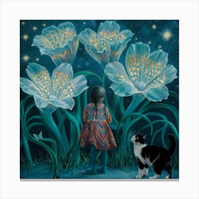 Midnight Blossoms A Surreal Painting Of Luminescent Flowers And Enchantment (1) Canvas Print