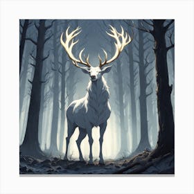 A White Stag In A Fog Forest In Minimalist Style Square Composition 55 Canvas Print
