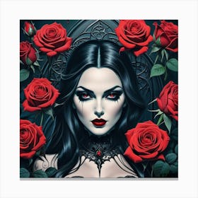 Gothic Girl With Roses 3 Canvas Print