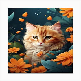 Orange Cat In Flowers Canvas Print