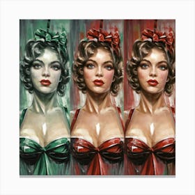 Three Ladies In Red And Green Canvas Print