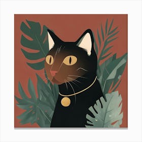 Black Cat With Leaves Canvas Print