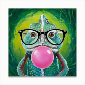 Chameleons With Big Bubblegum And Glasses Animal Art 1 Canvas Print