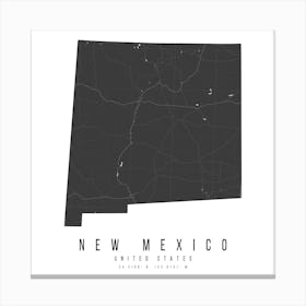 New Mexico Mono Black And White Modern Minimal Street Map Square Canvas Print