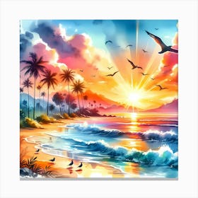 Sunset Beach Painting 3 Canvas Print