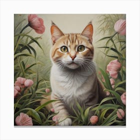 Cat In Flowers 1 Canvas Print