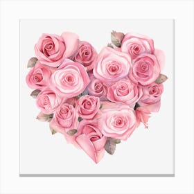 Pink Roses Heart 4 Canvas Print