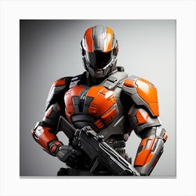 A Futuristic Warrior Stands Tall, His Gleaming Suit And Orange Visor Commanding Attention 11 Canvas Print