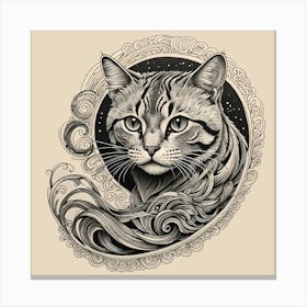 A Spiral Cat, Black and Beige Canvas Print