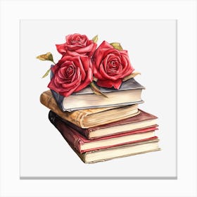Roses On Books 16 Canvas Print