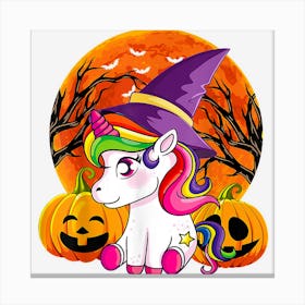 Cute Halloween Girls Women Witchy Unicorn Halloween Kid Canvas Print