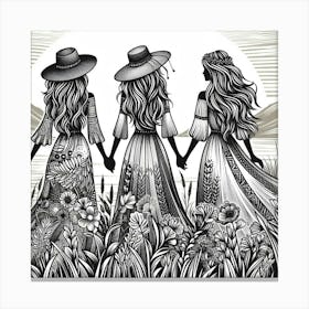 Boho art Silhouette of women Canvas Print