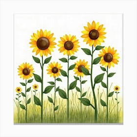 Bright Watercolor Sunflowers Standing Tall In A Field 1 Canvas Print