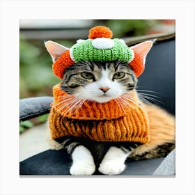 Cat In Knitted Hat Canvas Print