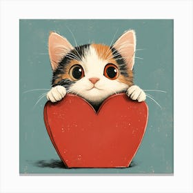 Cute Cat Peeking from Heart Gift Box 4 Canvas Print