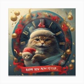 Happy New Year Cat Canvas Print