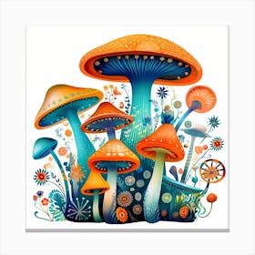 Mushrooms And Flowers 2 Canvas Print