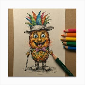 Pineapple In Hat Canvas Print