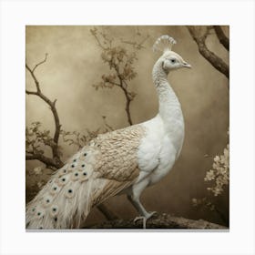 Default White Peacock In A Sepia Dream A White Peacock Perched 0 Canvas Print