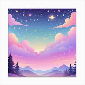 Sky With Twinkling Stars In Pastel Colors Square Composition 44 Canvas Print