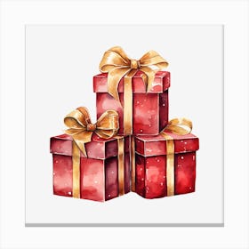 Watercolor Christmas Gift Boxes 4 Canvas Print