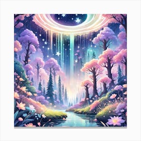 A Fantasy Forest With Twinkling Stars In Pastel Tone Square Composition 167 Canvas Print