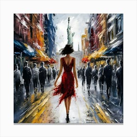 Oil Painting Sexy Woman with Statue of Liberty  Canvas Print