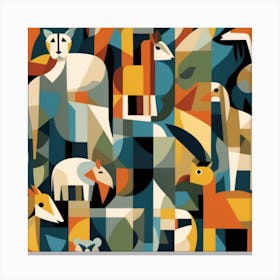 A Cubist Inspired Zoo Scene Where Various Animals From Different Habitats Are Depicted With Fragmented And Geometric Form Canvas Print