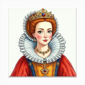 Queen Elizabeth I In A Vibrant Watercolor Style, Rich In Detail 1 Canvas Print