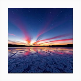 Sunset Over Frozen Lake Canvas Print