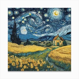 Night Sky With Clouds, With Van Gogh S Starry Night Drawing Style Canvas Print